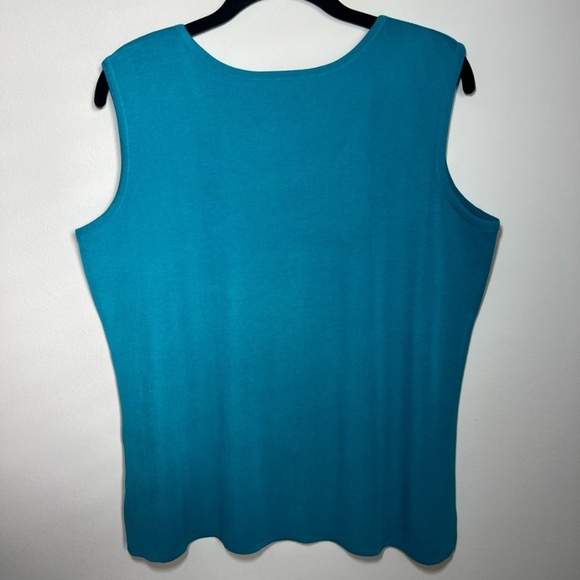 Ming Wang Scoop Neck Sleeveless Knit Top Teal Shell Side Slit Stretch Tank Large - Picture 6 of 11